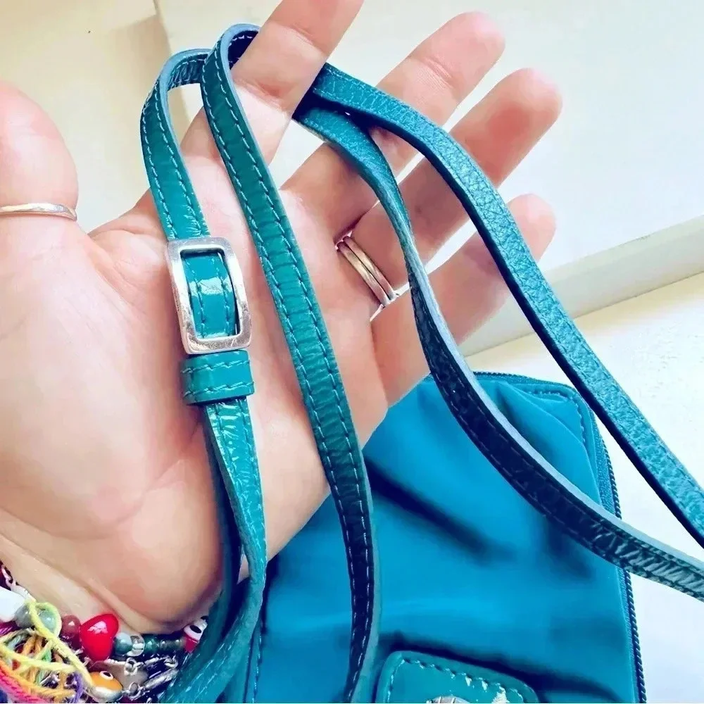 Vintage Brighton Teal Patent Leather/Nylon Small Zip Around Wallet Crossbody